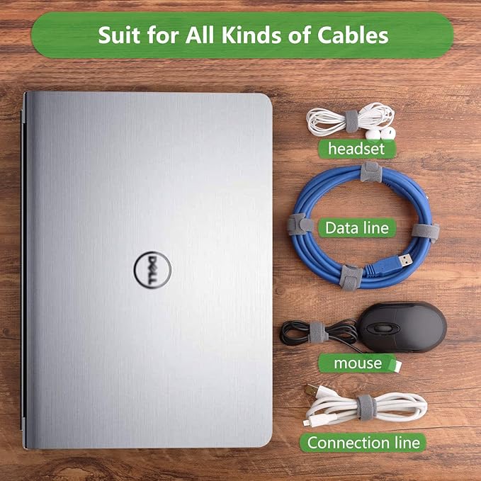 Pasow 60pcs Fastening Microfiber Cloth Cable Ties Wire Management (6/7/8 Inch, Grey)