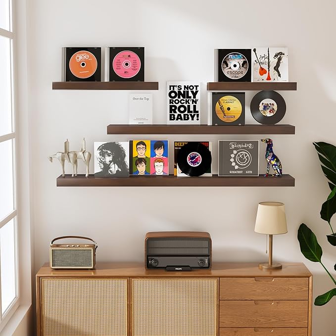 Vivelove Solid Wood Rustic Floating Shelves 36 Inch Long, 8 inch Deep Floating Wall Shelves for Living Room Kitchen Bedroom Bathroom Office, Farmhouse Home Decor, 1 Pack, Dark Walnut, Pine Wood