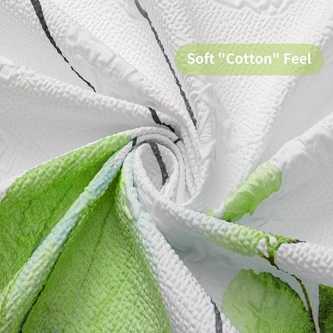 QiyI Watercolor Floral Shower Curtain, 3D Embossed Butterflies Green Pink Flower Bathroom Curtain, Minimalist White Cloth Bath Curtain, Waterproof Fabric Textured Shower Curtain Set with Hooks, 72x72