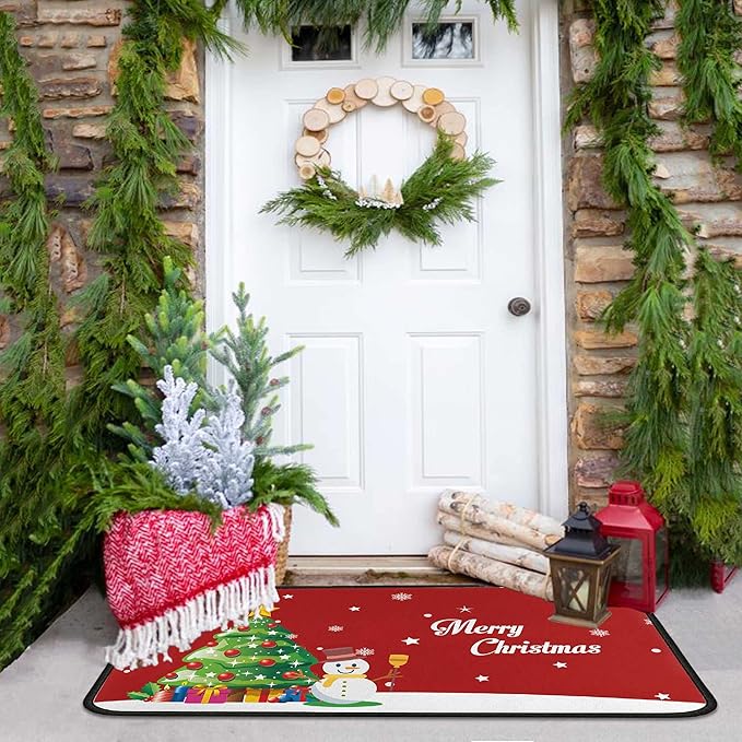 Christmas Kitchen Rug Set (2 PCS), Merry Christmas Snowman Indoor Kitchen Mat for Winter, Xmas Door Mat Runner Rug Mat for Kitchen Home Decor (17"x47"+17"x30",Snowman)