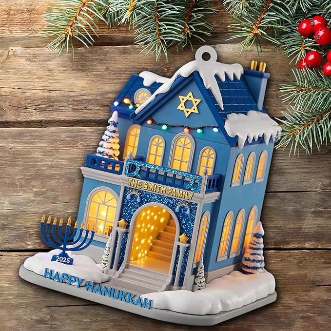 Personalized Hanukkah Ornaments - 2D Flat Jewish Ornaments, House Warming Gifts New Home Ornament 2025, Hanukkah Gifts for Women Men Family Christmas Ornament, Chrismukkah Decorations