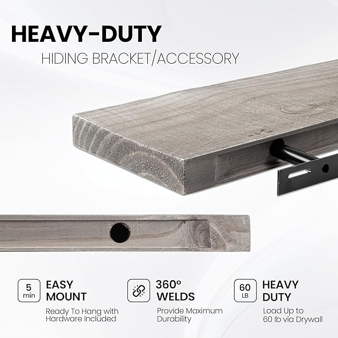 Fun Memories Floating Shelves for Wall Decor, 30"x8" Rustic Reclaimed Wood Shelves, Heavy-Duty Wall Mounted Shelves with Invisible Brackets, Set of 2for Living Room, Bedroom, Kitchen, Grey Finish