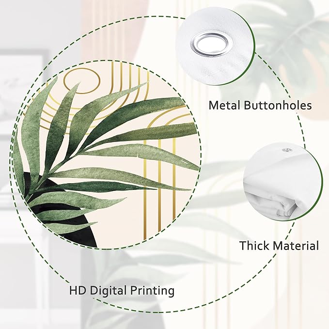 Glawry Standing Mid Century Shower Curtain 54Wx78L Inches Stall Narrow Cute Boho Tropical Boho Palm Leaf Abstract Botanical Plant Green Minimalist Bath Accessories Art Home Decor Fabric 12 Pack Hooks