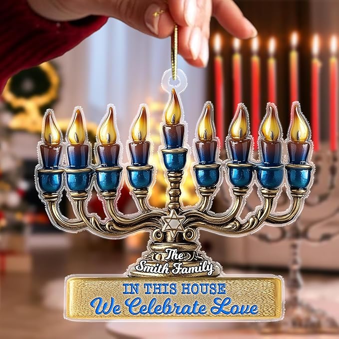 Personalized Hanukkah Ornaments for Tree - Menorah Jewish Ornaments, Hanukkah Gifts for Women Men, Christmas Decor, Hanging Decor, Family Christmas Keepsake