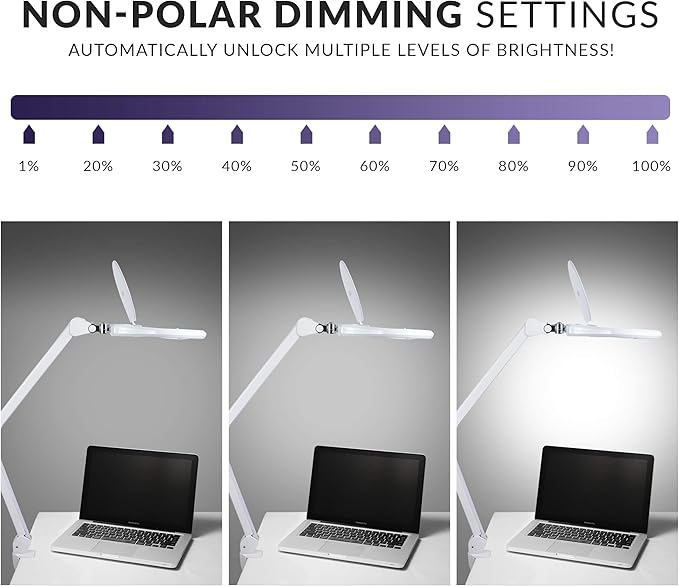 Neatfi Elite XL HD Bifocals Super LED Magnifying Lamp with Clamp, Glass Lens, 6500K, Glare-Free, Nonpolar Dimming (6 Inch Lens, White)