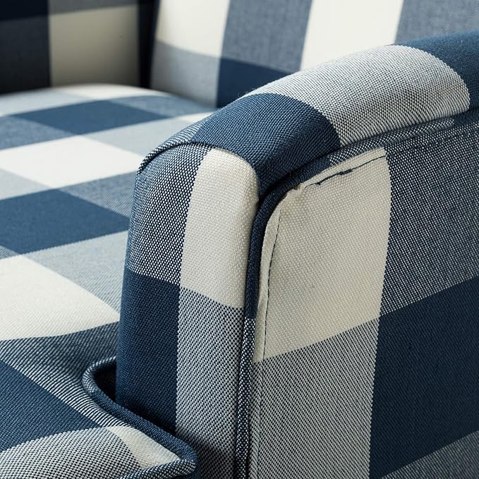 HULALA HOME Modern Accent Chairs Set of 2, Farmhouse High Back Buffalo Plaid Chairs with Wooden Legs & Nail Head Trim, Comfy Upholstered Armchairs for Living Room/Bedroom (Buffalo Navy)