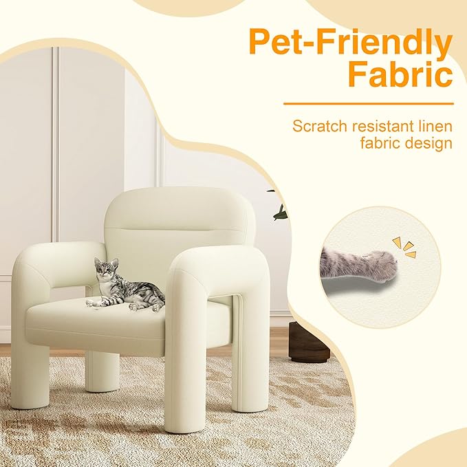 LSSPAID Accent Chairs, Modern Line Fabric Upholstered Armchairs, Comfy Leisure Reading Chair Fluffy Single Sofa Chair for Living Room, Bedrooms, Office (White, 2PCS)