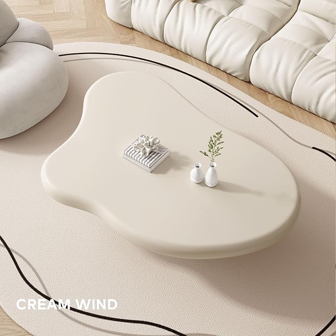 Cloud Coffee Table with 4 Legs for Living Room,Center Table,Low Table,Cream End Table,Round Corner Sofa Table (White, 46“)