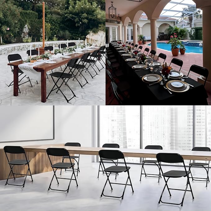 SEALAMB 6 Pack Black Plastic Folding Chairs for Indoor Outdoor, Portable Commercial Seat with Steel Frame for Home Office Wedding Party Events, 350lb Capacity (Black-Plastic, 6 Pack)