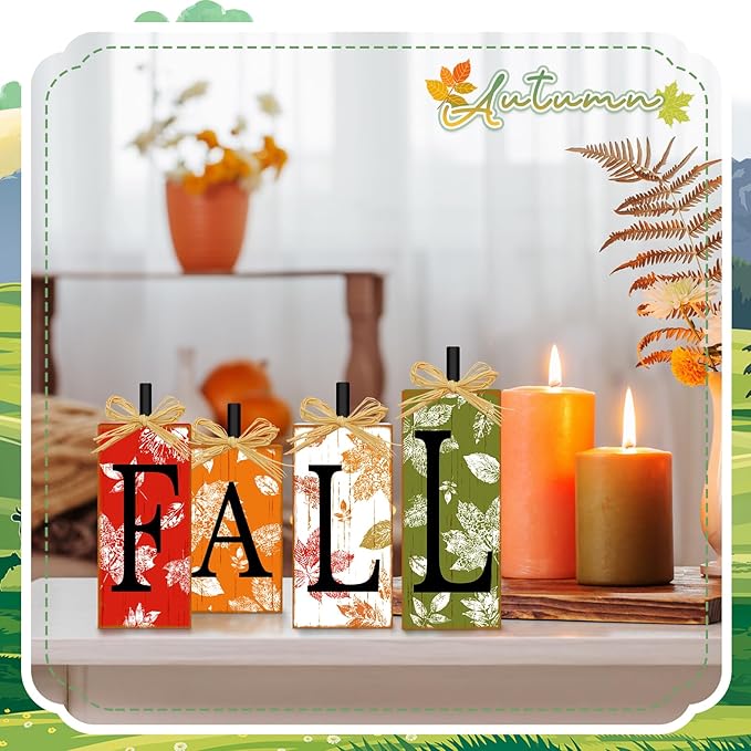 4 Pcs Fall Decorations for Home, Thanksgiving Fall Sign Wooden Tiered Tray Decor Vintage Farmhouse Table Decor Autumn Maple Leaf Harvest Tabletop Centerpieces for Home Kitchen Indoor Mantel