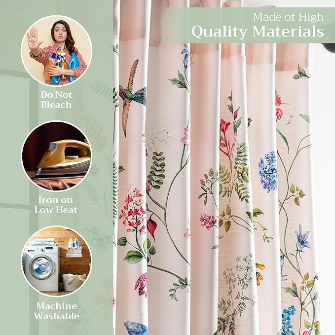 Maison d' Hermine Curtains for Living Room 100% Cotton 108 inch Length Two Panels Light Filtering Curtains for Bedroom Windows with Rod and Loop Pockets Drapes (Neo Ipomee Multicolor, 50" W x 108" L)