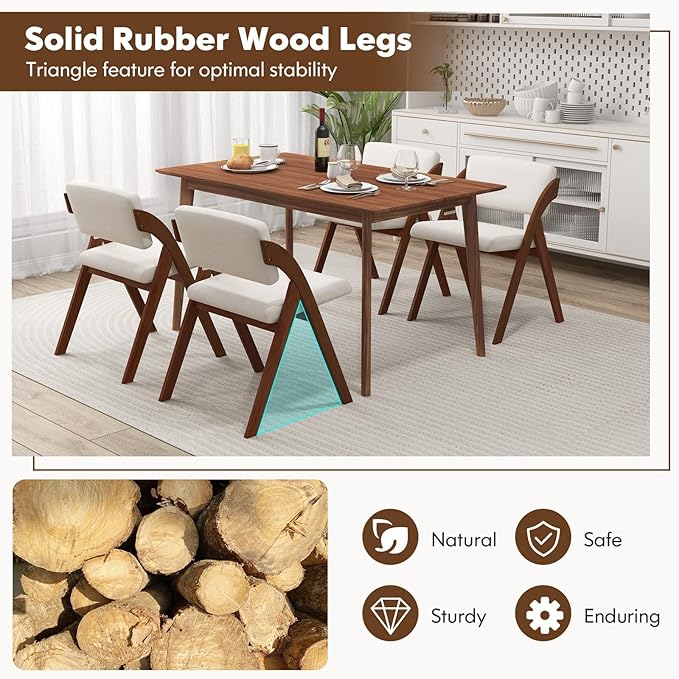 GOFLAME Folding Dining Chairs Set of 4, Upholstered Kitchen Chairs with Padded Seat & Backrest, Modern Side Chairs with Rubber Wood Legs for Home Office Events, Wedding, No Assembly Needed, Walnut