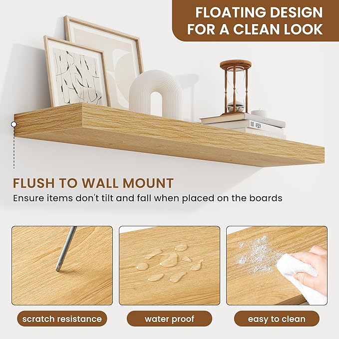 fuqing Floating Shelves for Wall, Bathroom Shelf Wall Mounted for Storage, Shelves with Invisible Bracket for Bedroom, Kitchen, Living Room, Farmhouse Small Book Shelf, 36 Inch Set of 2, Oak