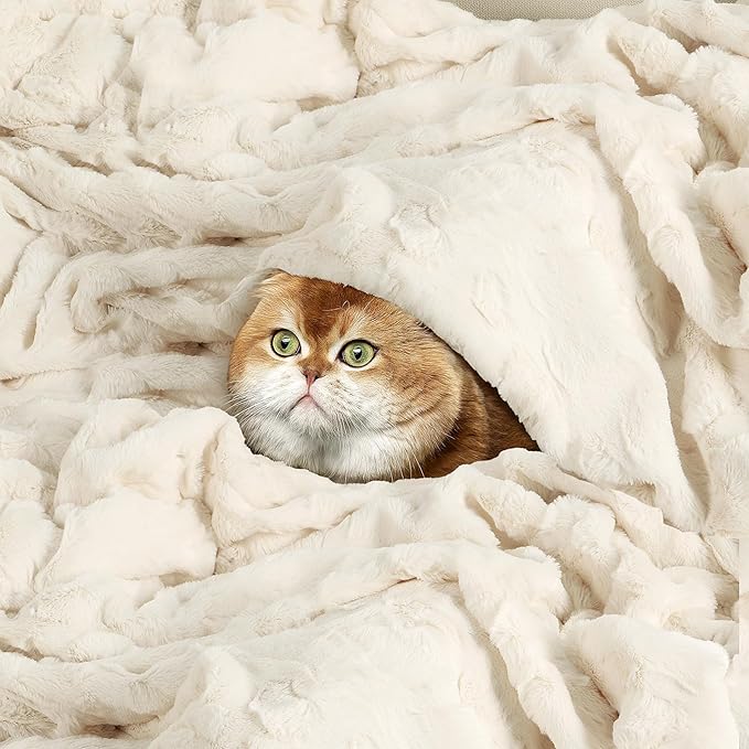 TOONOW Faux Fur Large Twin Size Blanket,Double Side Soft Fluffy Shaggy Fuzzy Blanket for Bed Sofa Couch(Cream White, 71x90 inch)