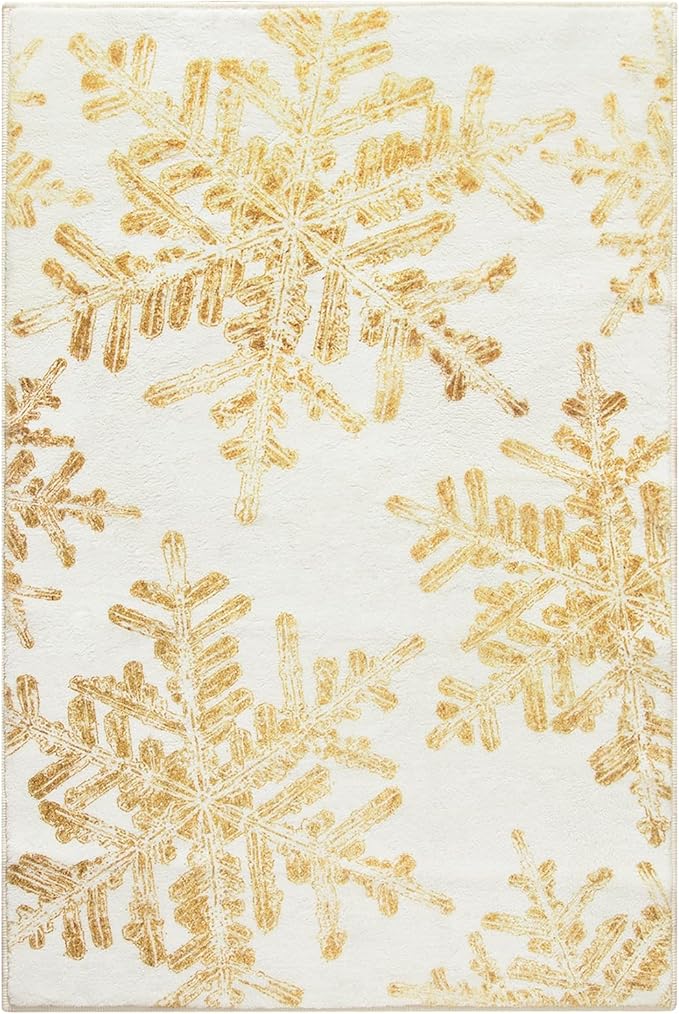 Lahome Snowflake Christmas Rugs for Entryway, 2x3 Christmas Kitchen Rugs Non Slip Merry Christmas Door Mat Indoor, Washable Small Rug Holiday Decor Carpet for Bathroom Entry Bedroom(2x3ft,Gold)