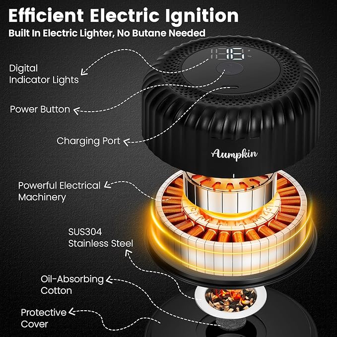 Electric Whiskey Smoker Kit with Built-in Lighter, Rechargeable & No Butane Needed, Includes 6 Wood Chips for Old Fashioned Cocktails, Bourbon Whiskey Gifts for Men/Dad/Husband,Black