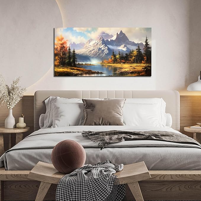 Mountain Wall Art for Living Room Bedroom Office Nature Wall Art Large Mountain Lake Forest Landscape Pictures Modern Artwork Framed Wall Decor Canvas Prints 20x40 Inch