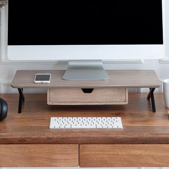 Anji Mountain Monitor Stand - Desktop Organizer & Laptop Riser, Ergonomic Monitor Riser, Space-Saving Monitor Stand for Desk, Durable Construction, Easy Assembly, Ideal for Home & Office,Biscotti