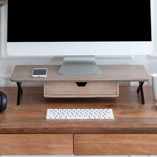 Anji Mountain Monitor Stand - Desktop Organizer & Laptop Riser, Ergonomic Monitor Riser, Space-Saving Monitor Stand for Desk, Durable Construction, Easy Assembly, Ideal for Home & Office,Biscotti