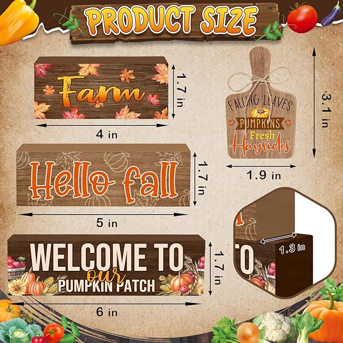 4 Pcs Fall Decorations for Home Farmhouse Tiered Tray Decor, Fall Kitchen Decor Rustic Wooden Cutting Board Block Sign Autumn Thanksgiving Harvest Tabletop Centerpieces for Home Table Indoor