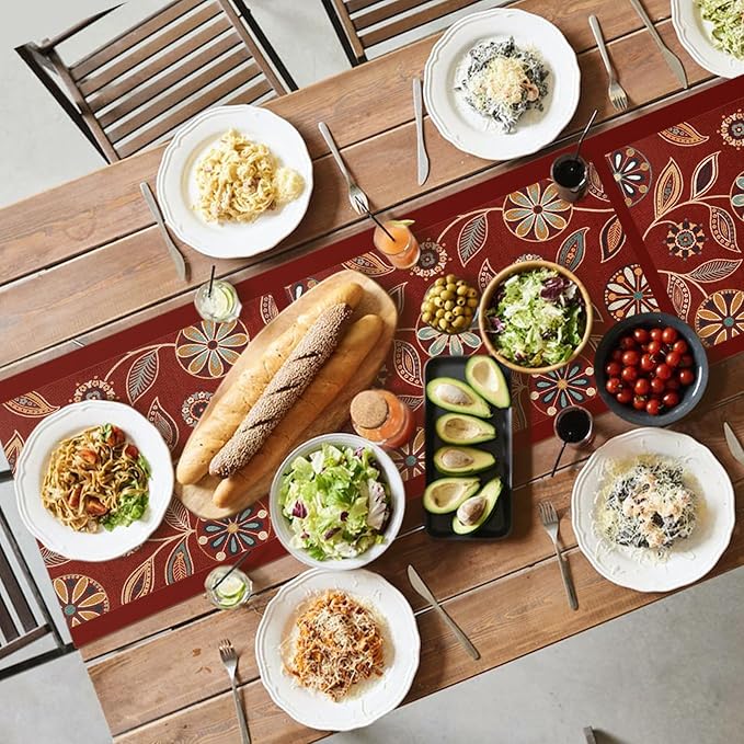 Snycler Table Runner Boho Table Runners Vintage Elegant Farmhouse Table Center Linen Decor for Home Dining Party Entrance (13x72 Inch) Red