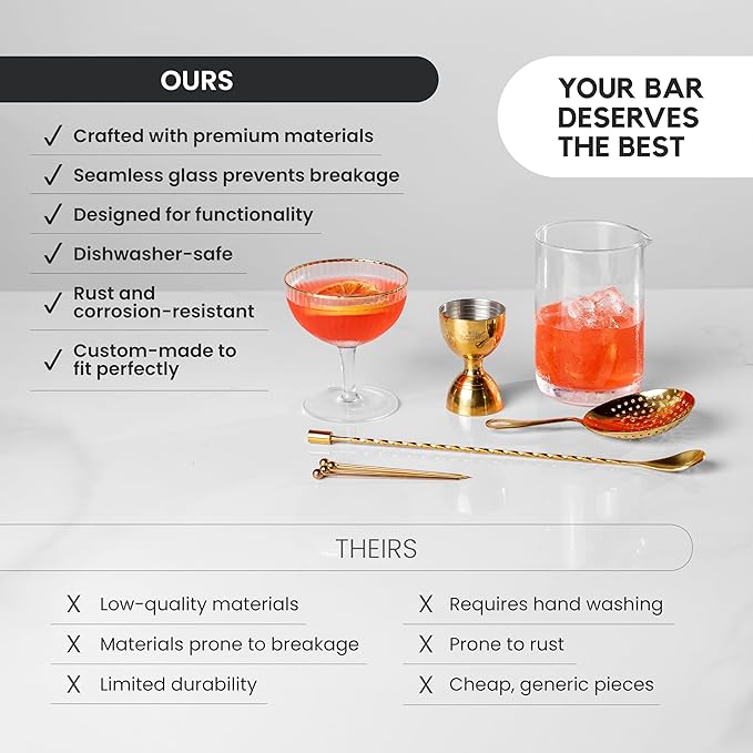 A Bar Above 10-Piece Stirred Cocktail Kit, Premium Crystal Mixing Glass Set for Home Bar, Includes Bar Spoon, Julep Strainer, Mixing Glass, Ideal for Martinis, Manhattans, Old Fashioneds, More