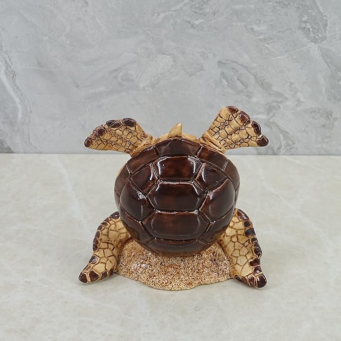 Decorative Resin Baby Sea Turtle Statue. Lovely Blue Sea Turtle Table Decor. Lucky Wealth Feng Shui Seaturtle Figurine (Brown)