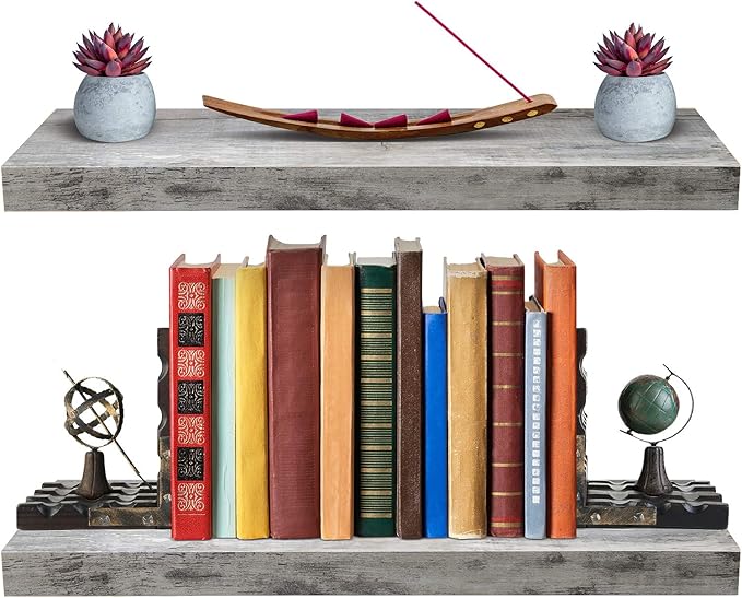 Sorbus Floating Shelves for Wall - 24" Bathroom Shelves, Wall Decor for Bedroom, Kitchen, Living Room, Home Decor & Book Storage - Mounted Floating Shelf with Invisible Brackets (Gray, 2 Pack)