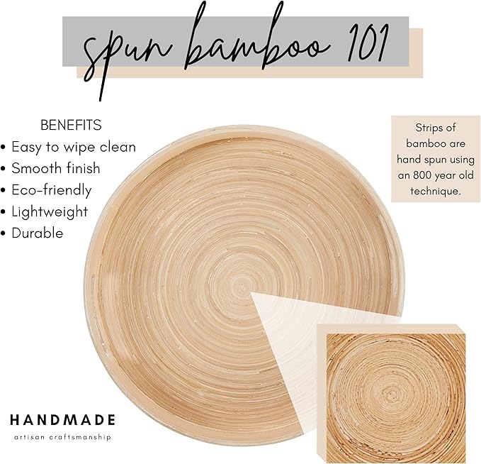 Spun Bamboo Round Wooden Tray, Blue, 13.75 Inches