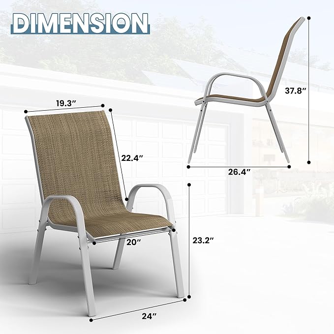 Amopatio Patio Chairs Set of 6, Stackable Dining Chairs for All Weather, Silver Outdoor Chairs Garden Outdoor Furniture for Backyard Deck, Brown