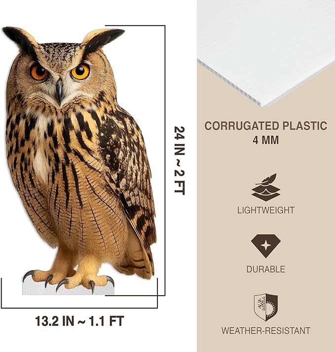Owl Life Size Standee - 2FT Freestanding Coroplast Cutouts | Safari Animal Standup Photo Booths, Jungle Party, Birthday & Halloween Decorations