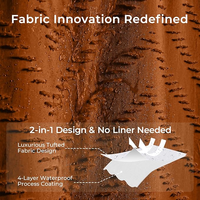 Orange Shower Curtain 72 x 72 Vintage Farmhouse Textured Tufted Chevron Striped Minimalist Bathroom Shower Curtain