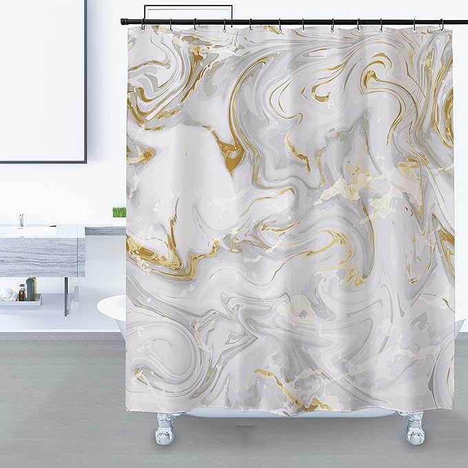 Domoku Grey Gold Marble Shower Curtain,Grey Golden Cracked Lines Abstract Modern Shower Curtain for Bathroom Decor,Waterproof Texture Washable Fabric Shower Curtain,72 X 72