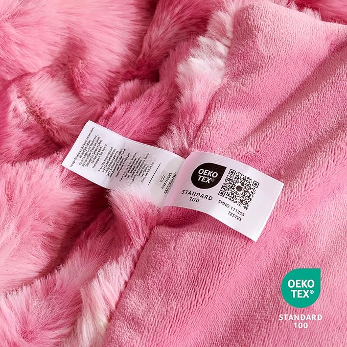 Cozy Bliss Faux Fur Throw Blanket for Couch, Bubble Plush Blanket King Size, Fuzzy Soft & Thick Blanket for Bed Sofa Living Room, 108x90 Inches Tie-dye Pink