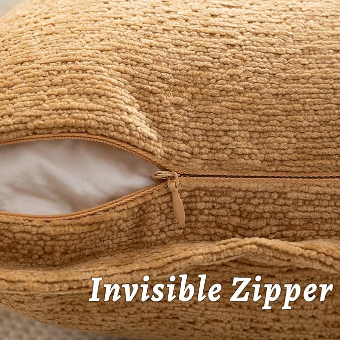 Mustard Yellow Decorative Throw Pillow Covers 16x16 Inch Set of 2 Cozy Soild Chenille Cushion Cases Soft Textured Square Couch Pillows Cover Boho Accent Farmhouse Pillowcases for Bed