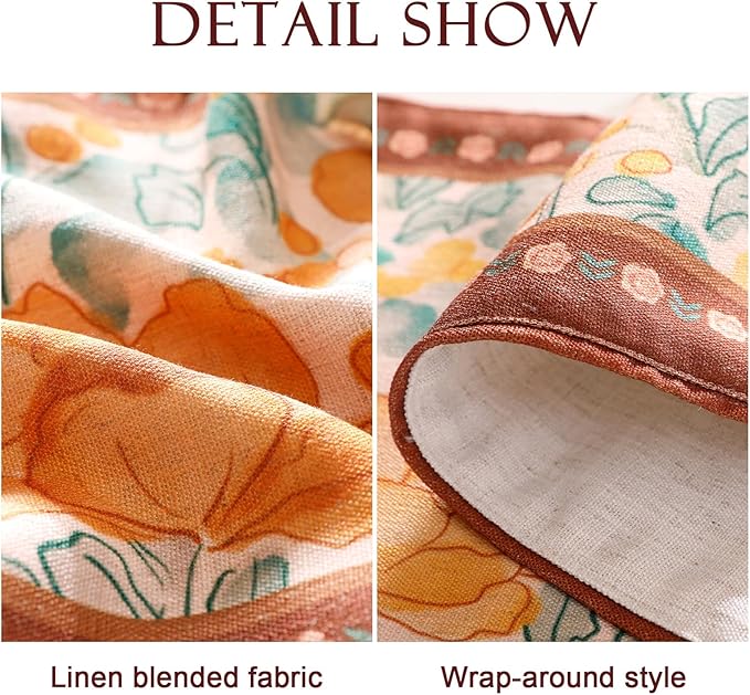 Designer Vintage Orange Floral Table Runner,French Farmhouse Soft Linen Table Runners 94 Inches Long,Decor Tabletop for Kitchen,Dining,Party,Tea Party,Christmas,16"*94"