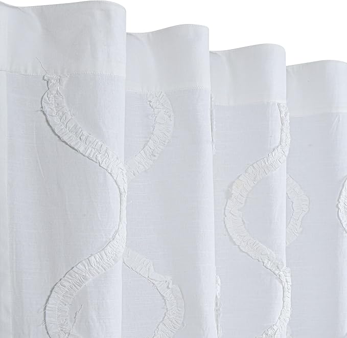 Bedding Craft White Cotton Farmhouse Tab Top Curtains Set of 2, 96" Long x 50" Wide, White 2 Panel Drapes Curtains,Frill Trim Semi Sheer Light Filtering Drapes, Pack of 2