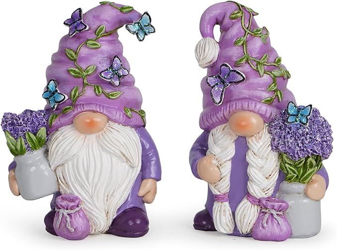 Hodao 2PCS Lavender Dream Gnome Set - Purple Fragrance Wonderland Journey Spring Swedish Tomte Elf Dwarf Figurines Summer Gnome Indoor Home Decor Gift (Lavender)