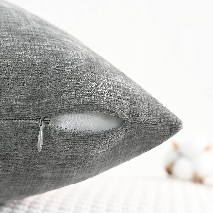 CaliTime Throw Pillow Covers Decorative 20 X 20 Inches Pack of 2 Cozy Chenille Cushion Cases for Couch Sofa Bed Living Room Home Medium Grey