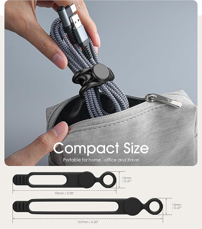 Nearockle Silicone Cable Ties Cord Organizer for Cable Management, 20Pcs 3" and 4.5" Reusable Cable Organizer Electronic Accessories for Home, Office, Kitchen, School, Travel (Black)