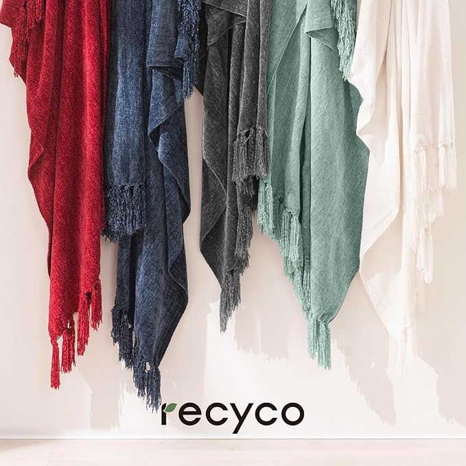 RECYCO Throw Blanket Soft Cozy Chenille Throw Blanket with Fringe Tassel for Couch Sofa Chair Bed Living Room (Christmas Red, 50'' x 60'')