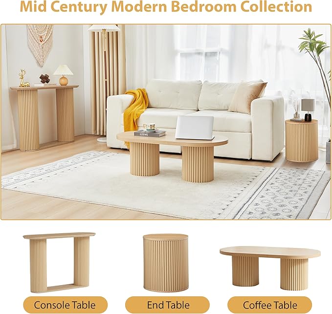 AVZEAR Fluted Round Side Table with Storage, Small End Table Modern Boho Nightstands, Circle Bedside Tables Bohemian Accent Table Wood Night Stand for Small Spaces, Living Room, Bedroom (Nature)