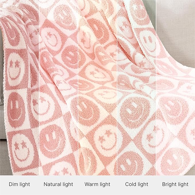 WRENSONGE Checkered Throw Blanket Blossom Smiling Face Soft Cozy Fluffy Warm Hand Made Throw Blankets for Couch, Sofa, Chair, Bed, Camping, Picnic, Travel Lightweight Bed Blanket - 50"*60"