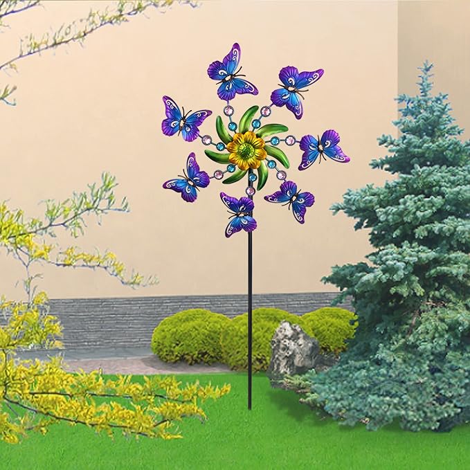 39" Butterfly Wind Spinner for Yard and Garden Stake,Outdoor Metal Windmill,Single Direction Wind Sculptures, Kinetic Windmills for Garden Decorations.