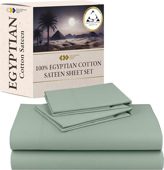 California Design Den Certified Luxury 100% Egyptian Cotton Sheets King Size Set - Deep Pocket Sateen King Bed Sheets for Hot Sleepers, Cool and Durable Luxury Bedding Set - Mint Green