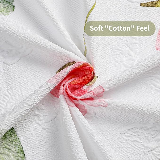 QiyI Watercolor Floral Shower Curtain, 3D Embossed Butterflies Pink Flower Bathroom Curtains, Minimalist Farmhouse Bath Curtain, Waterproof Fabric Green Leaves Shower Curtain Set with Hooks, 72x72