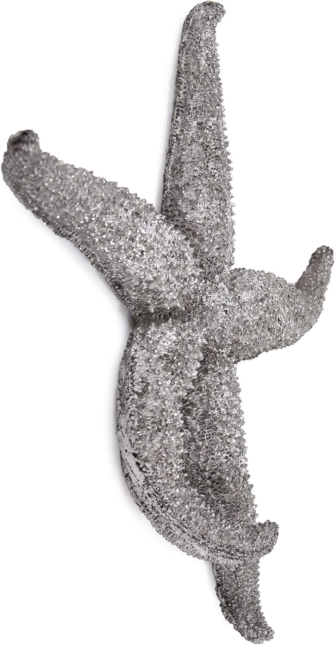 Howard Elliott Decorative Deep Starfish Figurine Hanging Wall Art for Home & Garden Decor, Silver Leaf Finish Abstract Decorative Sea Animal Figure for Tabletop & Wall Decoration 16 x 15 Inch, Medium