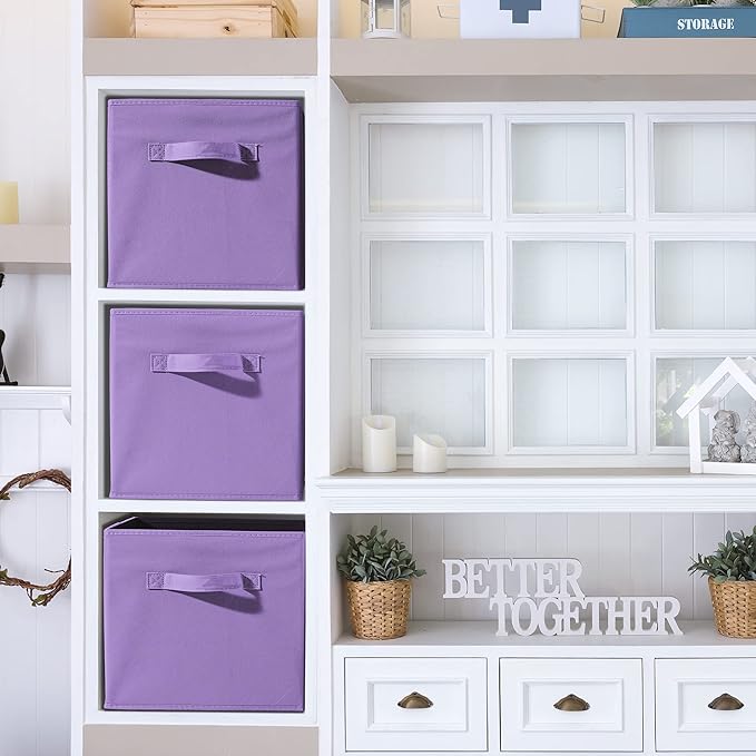 Sorbus Storage Cubes - 11 Inch Foldable Fabric Baskets for Organizing Pantry, Closet, Shelf, Toy Box, Cubby - 6 Collapsible Cloth Cube Storage Bins for Home, Nursery, Playroom, Bedroom (Pastel Purple)