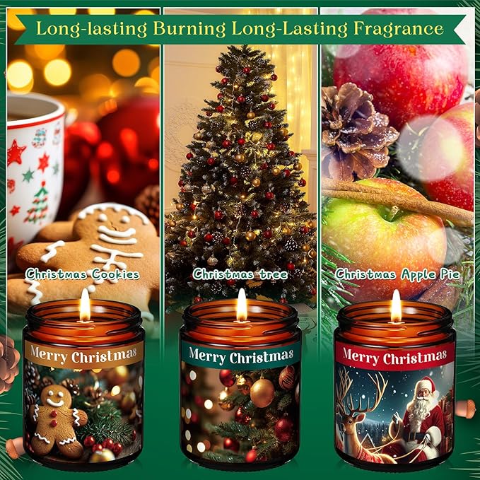 Christmas Gifts Scented Candles Bulk 7 oz Soy Wax Home Floral Holiday Christmas Jar Candles Set Bundle with Gift Boxes Long-Lasting Scents for Women and Mom