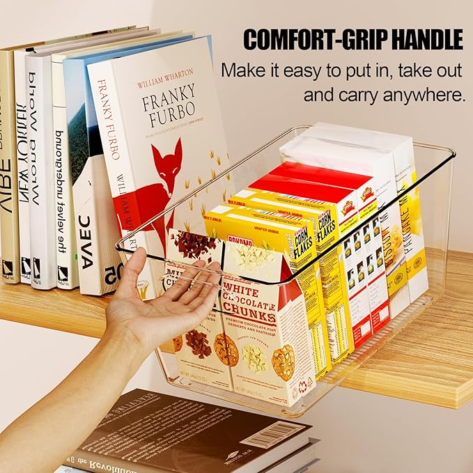 Set of 8 Clear Plastic Storage Bins, 4 Large +4 Small Pantry Organizers and Storage Containers for Kitchen, Garage, Freezer& Bathroom - Office Supplies Storage Bin for Drawer, Desk and Shelf